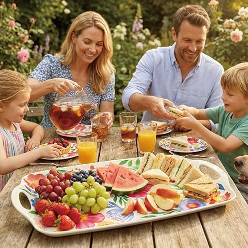 TP Large Melamine Serving Trays with Handles, 19" x 12", Set of 2, Floral