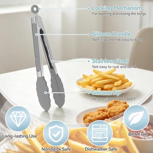 Small Cooking Tongs 7 inch Mini Serving Tongs with Silicone Tips