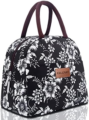 BALORAY Lunch Bag for Women Men Adult Lunch Box (White Flower), M