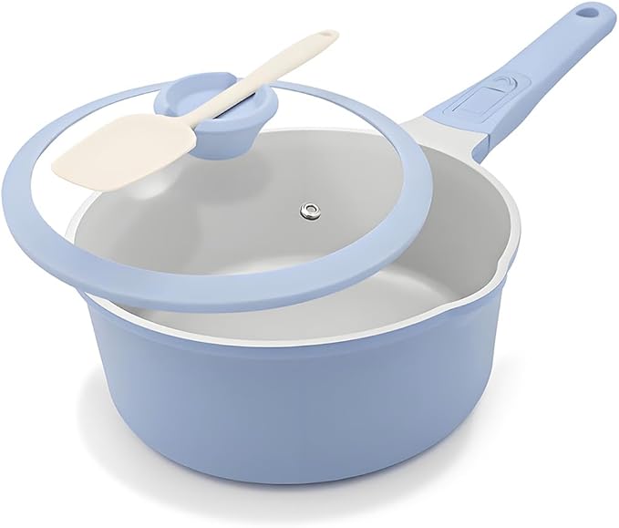 Small Sauce Pan with Lid, 1.5 Qt Ceramic Saucepan with Lid, Non Stick Sauce Pan, Milk Pot & Sauce Pot & Saucepan with Pour Spout, Detachable Handle Milk Pan, Induction Compatible, Oven Safe