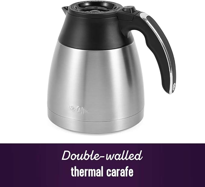 Mr. Coffee 10-Cup Programmable Coffee Maker, Insulated Thermal Carafe, Brew Strength Selection, Brew Now or Later, Stainless Steel