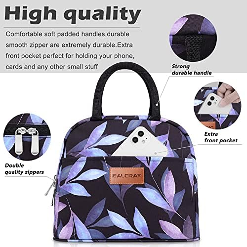 BALORAY Lunch Bag for Women Men Adult Lunch Box (Blue Leaves), M