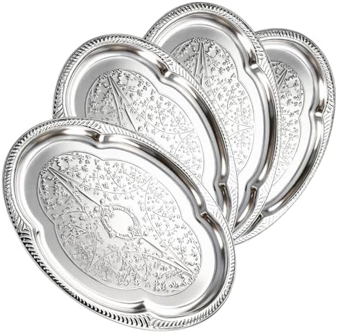 4-Pack Large Silver Serving Tray 20.3 x 15.2 Inch Mirror Platter Set for Party, Wedding, Birthday, Christmas, Appetizers, Desserts, Food Display, Kitchen Table, Buffet