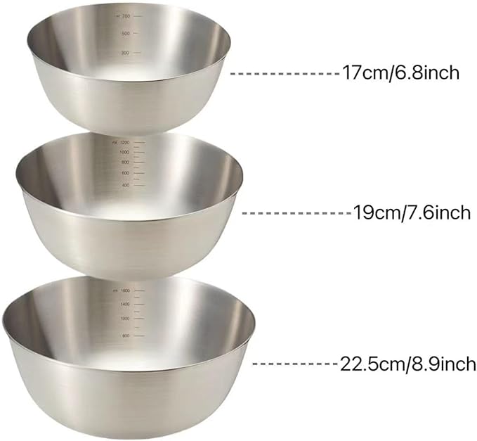Mixing Bowls Set,Stainless Steel For Prepping, Baking and Cooking，3-Piece