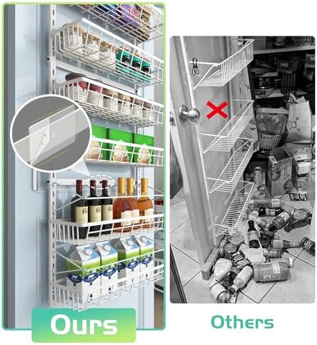 Mefirt Over The Door Pantry Organizer, Wall Mount Spice Rack 6-Tier White