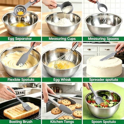 Deedro Mixing Bowls with Airtight Lids, Stainless Steel Mixing Bowls Set