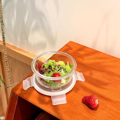 12oz Round Glass Food Containers With Lids, Small Round Glass Meal Prep Containers set,1.5 Cup Small Clear Food Storage Bowls BPA-Free, Microwave, Dishwasher, Freezer Safe（White）