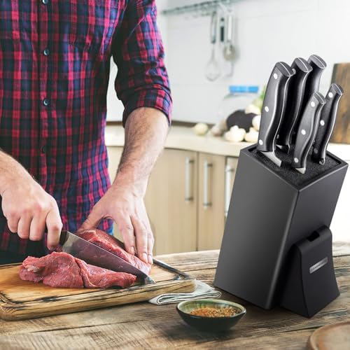 G.a HOMEFAVOR Universal Knife Block with Removable Plastic Bristles, Black