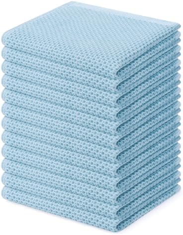 Homaxy 100% Cotton Waffle Weave Kitchen Dish Cloths 12-Pack, Sky Blue