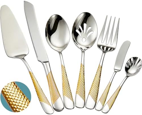 Premium Hammered 18/10 Stainless Steel Serving Utensil Set, 7-Piece