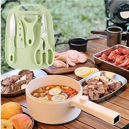 Picnic Prep Set, Cutting Board Kit with Scissors, Knife and Peeler (Green)