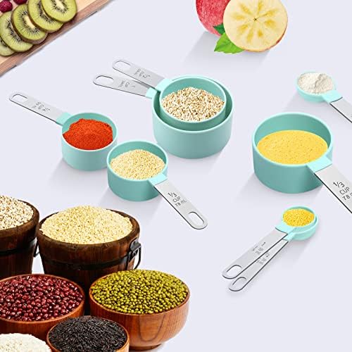 Measuring Cups Set Measuring Spoons Set, Nesting Measure Cups with Stainless Steel Handle, For Measuring Dry and Liquid Ingredients Small Teaspoon with Plastic Head (Mint Green)