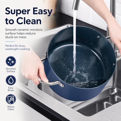 MICHELANGELO 10 Qt Ceramic Nonstick Stock Pot with Lid, Induction Ready