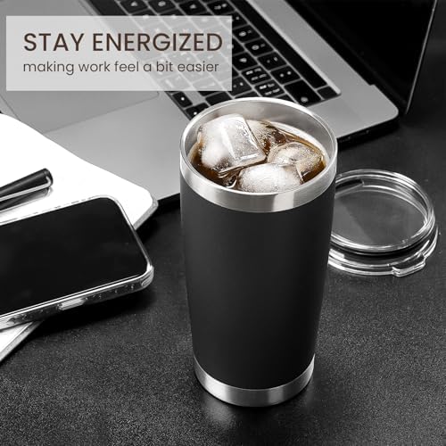MEWAY 20oz Tumbler 8 Pack Double Wall Vacuum Insulated Travel Mug Bulk, Stainless Steel Tumblers with Lid and Straw, Durable Powder Coated Coffee Cups for Cold & Hot Drinks (Black, 8)
