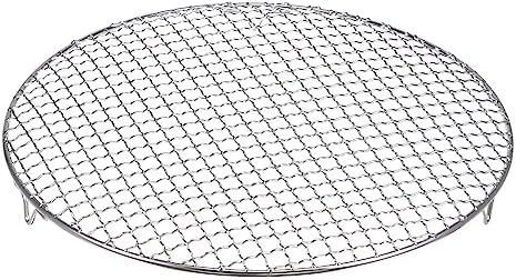 HARFINGTON Round Cooking Rack 13.8-inch 201 Stainless Steel Cross Wire Barbecue Grill Net with 20mm Legs for Cooking Baking Steaming BBQ