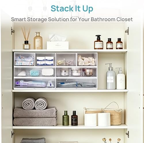Vtopmart White Stackable Storage Drawers, 2 Pack Wide Organizers