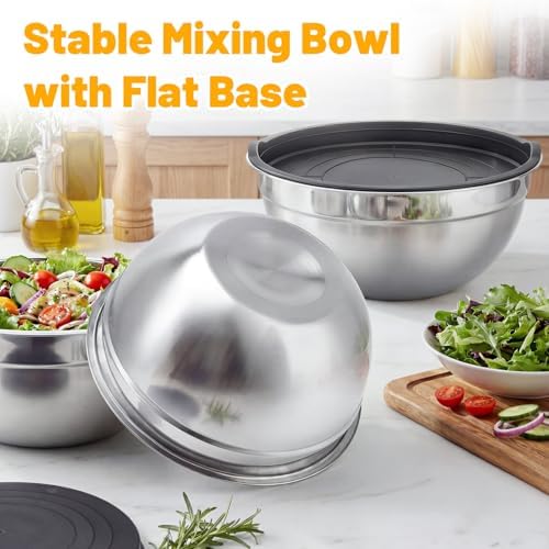 Beasea Stainless Steel Mixing Bowl with Lids, 2 Pack 5 QT Metal Large Stainless Mixing Bowls with Lids Set, Stackable Baking Bowl for Kitchen, Meal Prep, Serving and Cooking