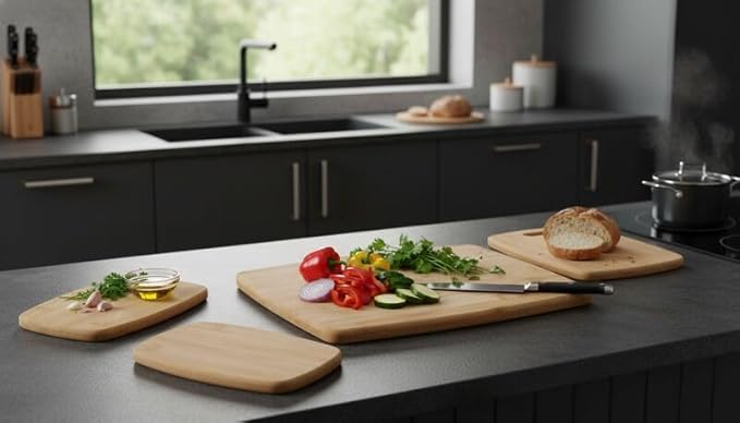 FARBERWARE 4-Piece Reversible Bamboo Cutting Board and Charcuterie Set, Assorted Sizes, Durable Wood Serving Boards for Cheese, Meats, and Prep