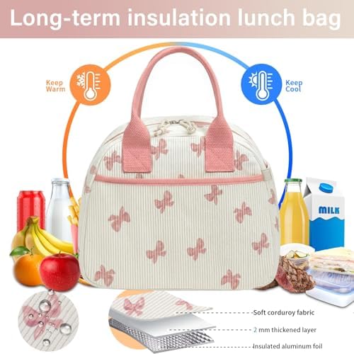Carry bloom Lunch Box for Women, Insulated Lunch Bag Cute Corduroy Lunchbag