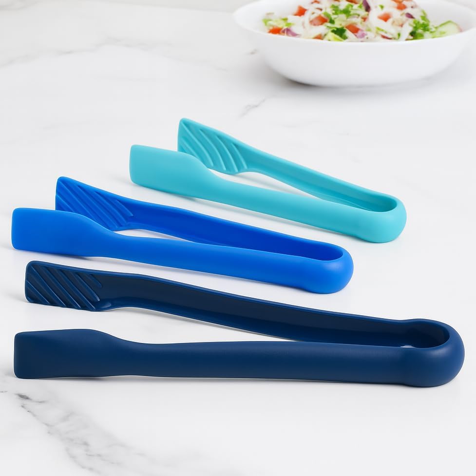 DecorRack 3 Piece Plastic Tong Set, 6-8-10 in Heavy Duty (Blue)