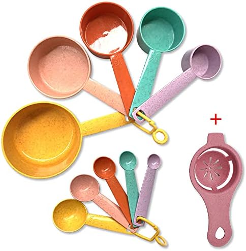 Plastic Measuring Cups and Spoons Set - 10 Pcs Colorful Kitchen Measuring Tool, Engraved Metric/US Markings Stackable Silicone Measure Cup for Liquid & Dry Measuring, Cooking & Baking, Random Color