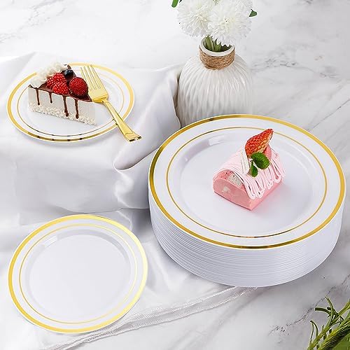 Goodluck 150 Pieces Gold Disposable Plates for 25 Guests