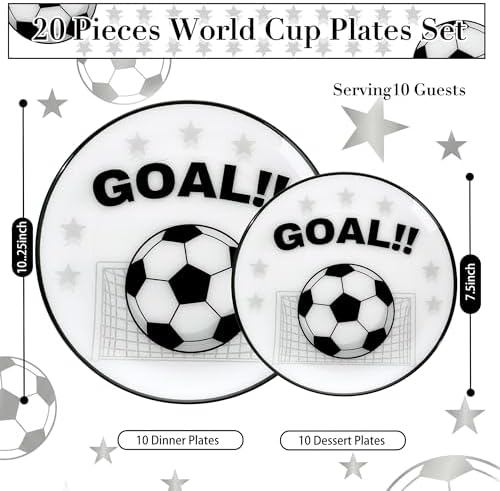 I00000 20 White Plastic Soccer Plates, Disposable Plates for Soccer Party