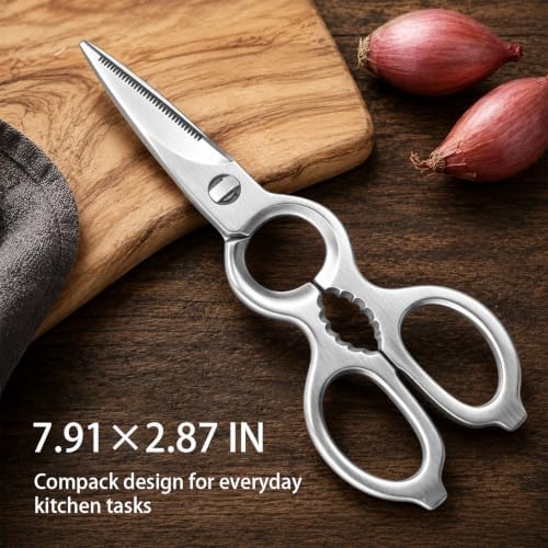Heavy Duty Kitchen Shears, Detachable Stainless Steel Cooking Scissors for Food Prep, Meat, Poultry, Vegetable, Herb, All-Purpose Utility Scissors with Nutcracker, Bottle Opener & Blade Guard