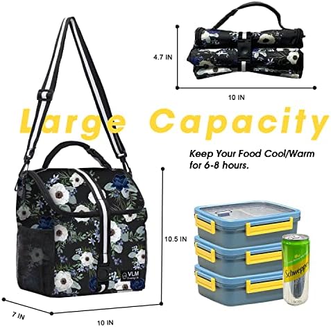 VLM Lunch Box for Women, Insulated Lunch Bag Women, Cute Floral Lunch Tote