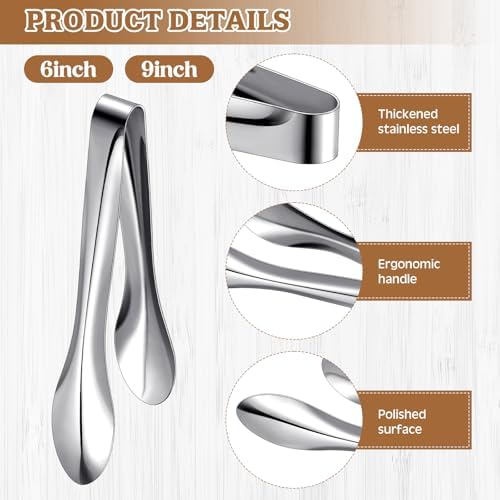 2 Pack Silver Polished Serving Tongs 6 Inch,9 Inch