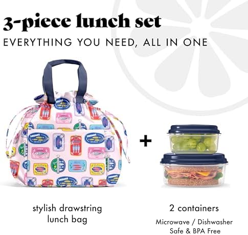 Fit & Fresh Cromwell Cinch Insulated Lunch Bag for Women w/Containers