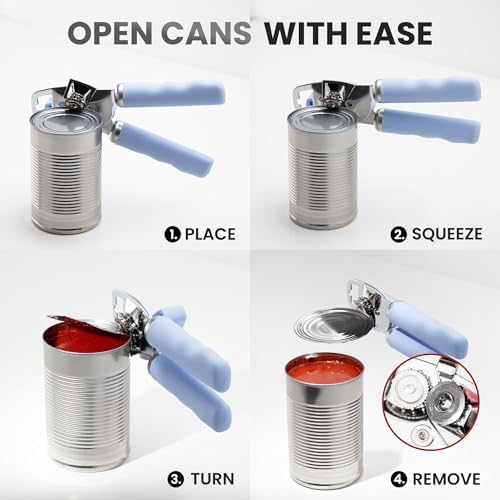 Zulay Kitchen Manual Can Opener Heavy Duty Patented Stainless Steel, Sky