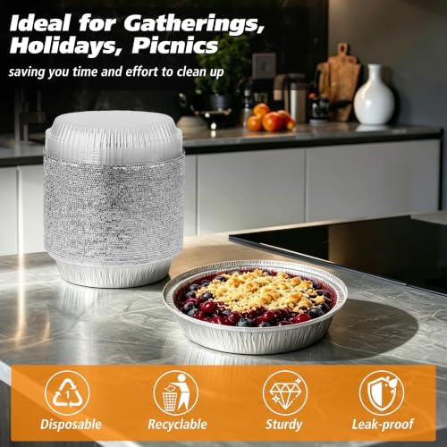 8" Round Aluminum Foil Pans with Clear Lids – 20 Pack Pie Tins Disposable to go Containers with lid for Baking, Storing Leftovers, and Meal Prep, Freezer & Oven Safe Baking Pan
