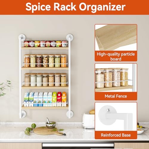IBUYKE 4 Tier Spice Rack Wall Mount for Kitchen,Natural TLJ016R