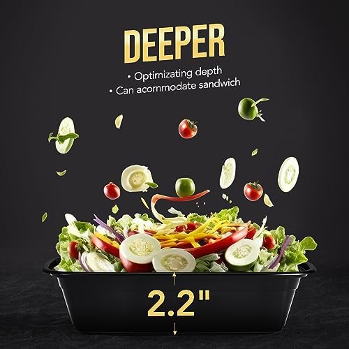 100-Piece (50-Pack) 34 OZ Meal Prep Containers Reusable with Lids, Sturdy Leakproof & Food Safe, Microwave, Freezer, Dishwasher Safe To Go Food Containers, Plastic Take Out Containers, Black