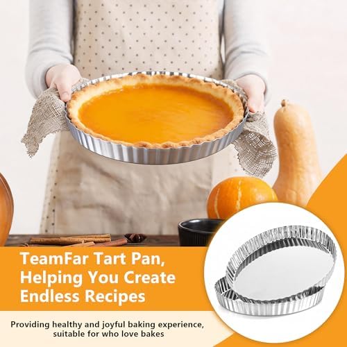 TeamFar Tart Pan, 9.5 Inch Stainless Steel Round Tart Pie Pan, 1PC
