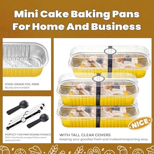 NPLUX Halloween Aluminum Pans with Lids, 6.8oz 100 Pack Gold for Gifts