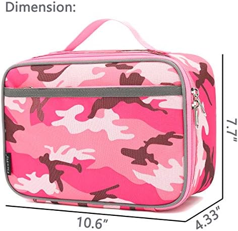 FlowFly Kids Lunch box Insulated Soft Bag Mini Cooler Back to School Thermal Meal Tote Kit for Girls, Boys, PinkCamo