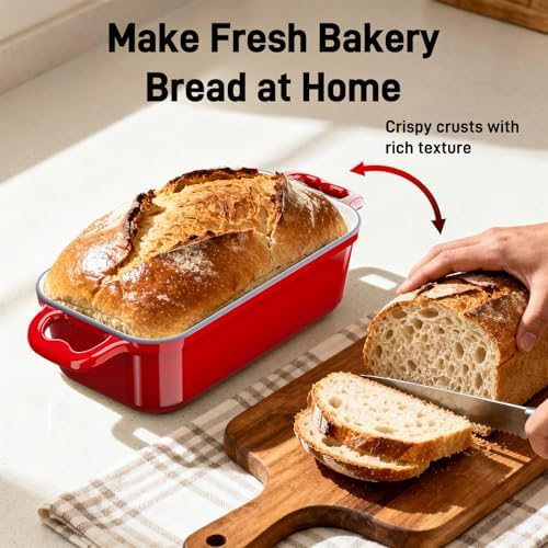 Enameled Cast Iron Dutch Oven for Sourdough Bread Baking-Red