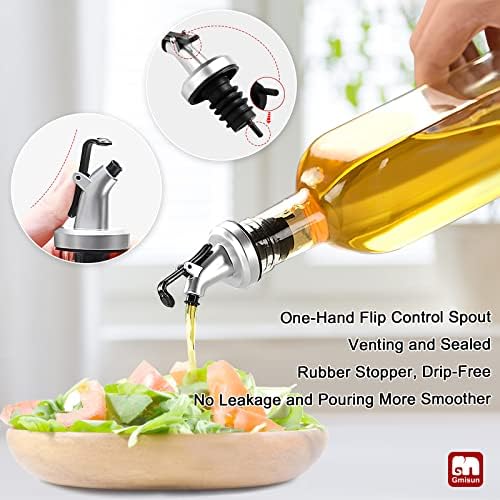 gmisun Olive Oil Dispenser Bottle for Kitchen, 3 Pack 17 Fl Oz Glass Oil Dispensers Bottles, Clear Cooking Vegetable Oil Dispenser Container Cruet Set with Plastic Pourer Spout, Funnel and Labels