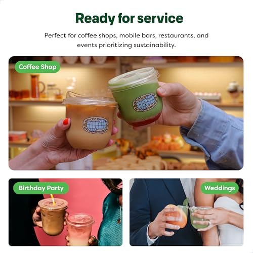 TOSSWARE NATURAL 16oz Arc Bundle - Plant Based 98mm Clear Cold Cups + Sip Lids - Plastic Alternative for Parties, Bachelorettes, Weddings - Recyclable - Set of 50