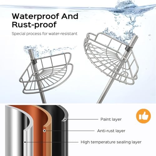 HAMITOR Corner Shower Caddy Tension Pole 4 Tier Rustproof Shampoo Organizer