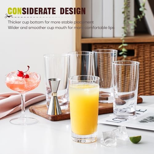 Highball Glasses Set of 6, 13oz Tall Drinking Glasses, Water Glass Cups Set