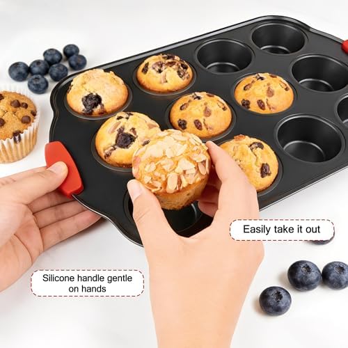 2 Packs Mini Muffin Pan 12 Cup Muffin Pan with Silicone Grip Handles
