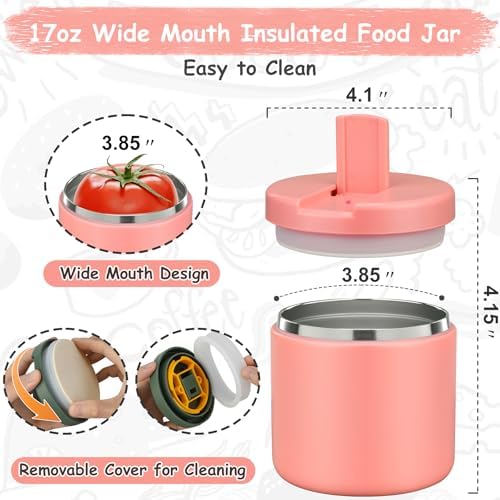 Pawtong 19oz Insulated Vacuum Food Jar with Buckle Lid Wide Mouth Soup Thermo for Hot Food Kids Leakproof Stainless Steel Lunch Container- Pink-1Pack
