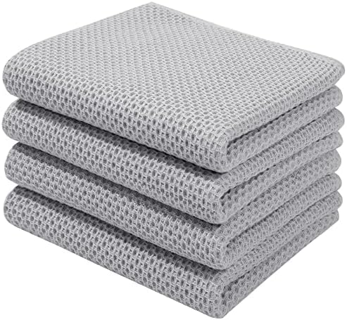 Homaxy 100% Cotton Waffle Weave Kitchen Dish Towels 4-Pack, Light Gray