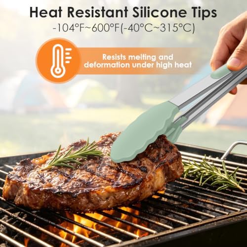 HOTEC Stainless Steel Kitchen Tongs with Silicone Tips, Set of 3-7",9" &12"
