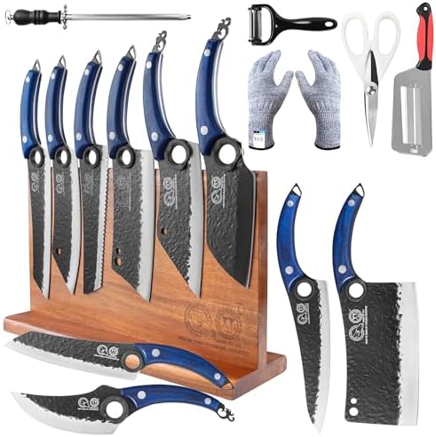 XYJ Kitchen Knife Set with Wood Magnetic Knife Block, 10Pcs Knives