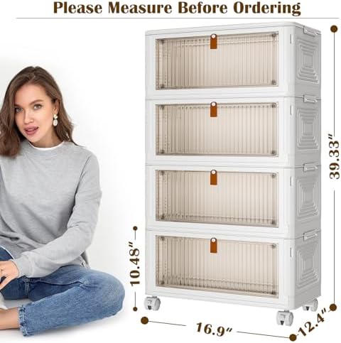 YFXCVSL 4 Tier Plastic Storage Bins with Lid 36QT, Stackable Storage Bins