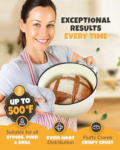 CRUSTLOVE 5 QT Enameled Dutch Oven for Bread Baking with Lid & Baking Set